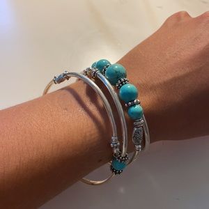 Handmade turquoise and silver wrap bracelet